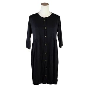 Bella Ella Black Button Front Midi Dress 3/4 Sleeve Soft Stretch Small